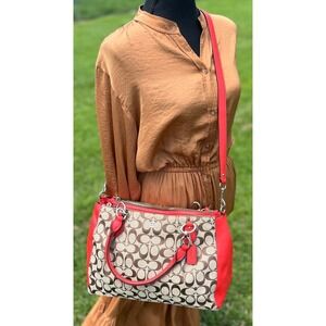 Coach Christie Carryall Tote Handbag Signature‎ Canvas Leather Crossbody F36376